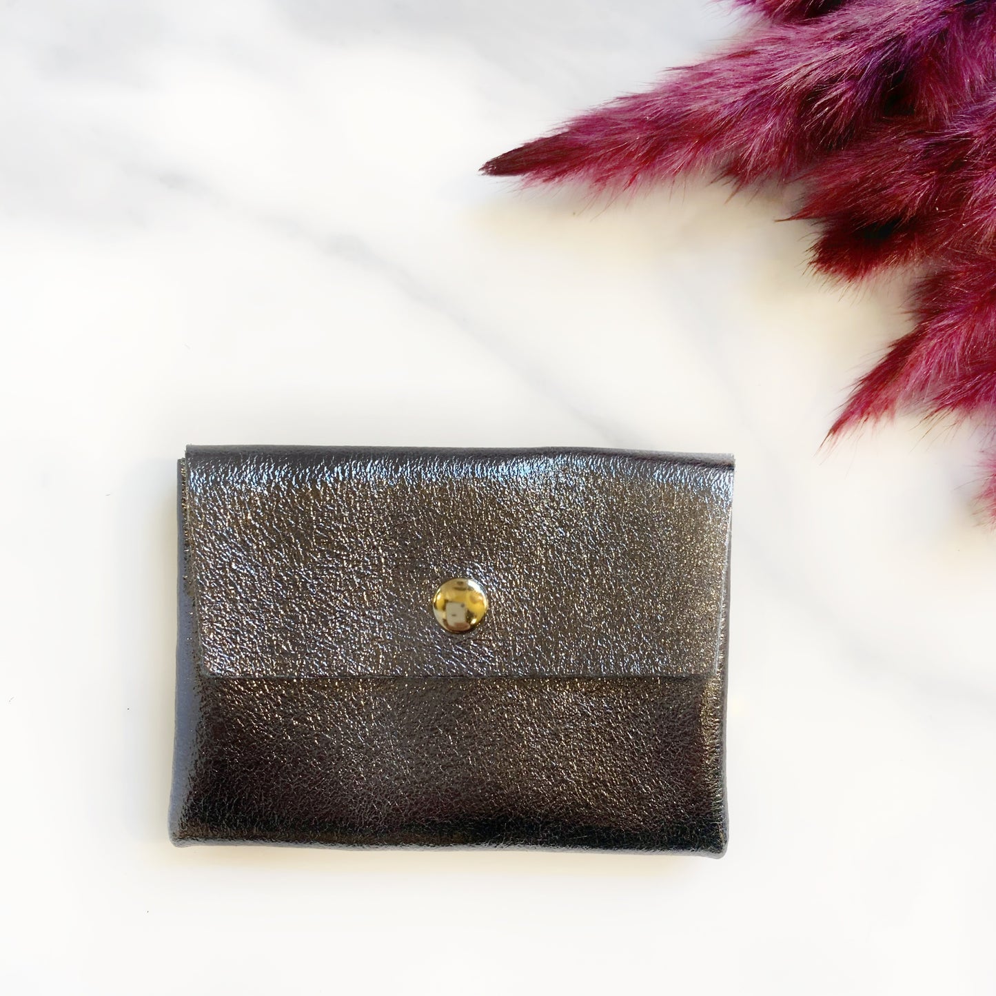 Porte-monnaie en cuir pailleté