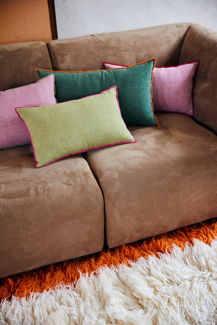 Coussin en lin vert & rose