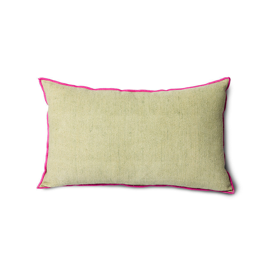 Coussin en lin vert & rose