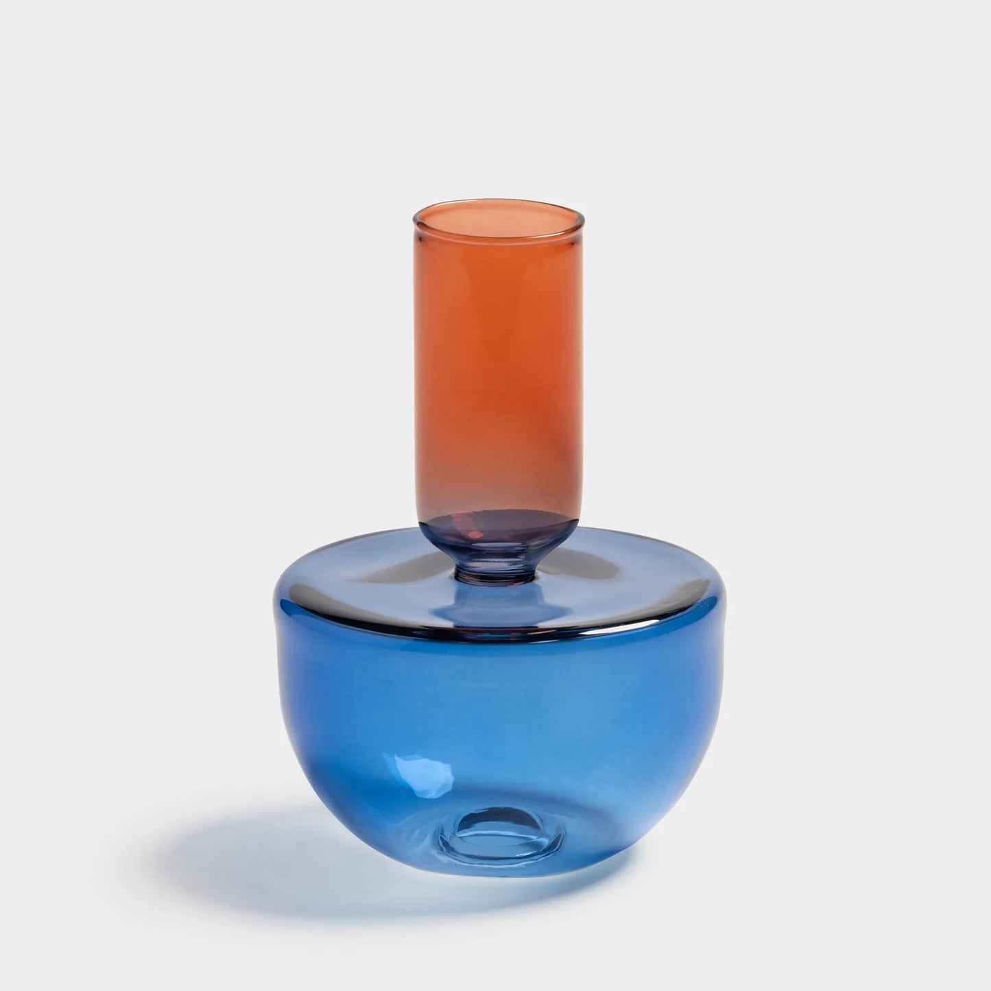 Bougeoir en verre bleu rouge