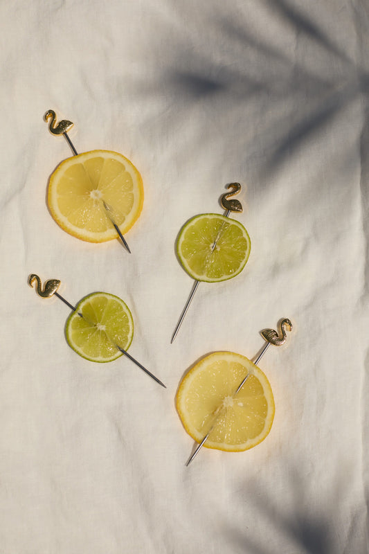 The Lily - Set de 4 piques à cocktails flamand rose