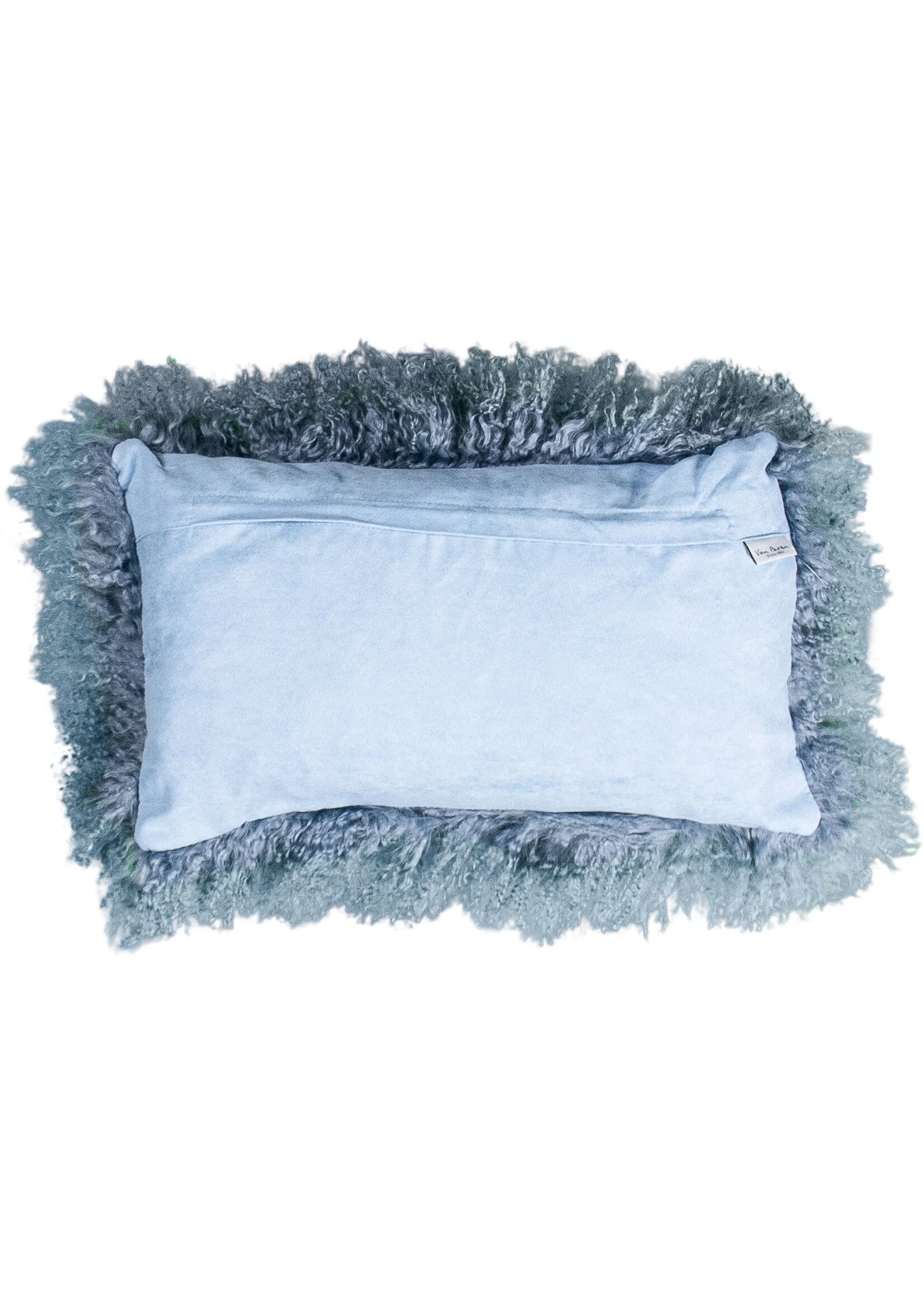 Vintage Blue Rectangular Tibetan Sheepskin Cushion