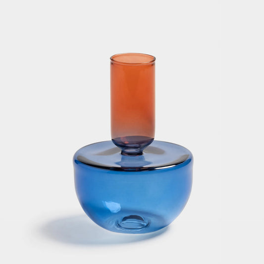 Bougeoir en verre bleu rouge