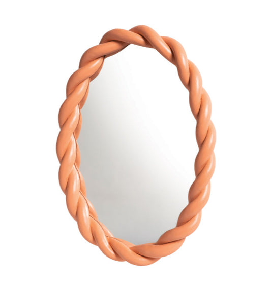 Miroir tressé oval rose