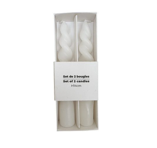 Set de 2 bougies courtes torsadées blanche