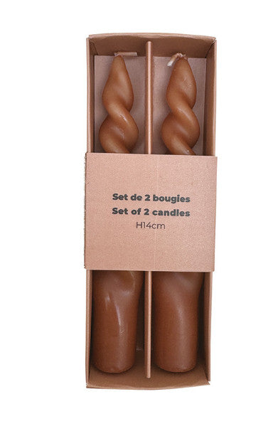 Set de 2 bougies courtes torsadées marron