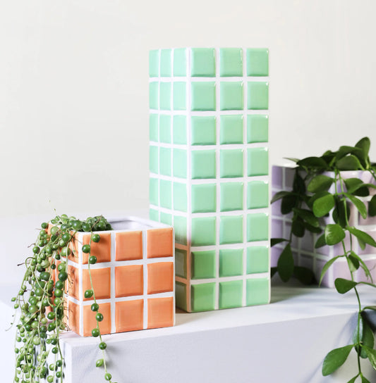 Petite jardinière en mosaïque pêche