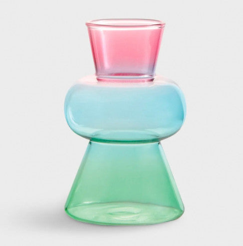 Vase en verre vert bleu rose