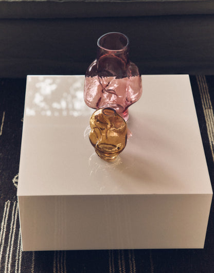 Vase en verre rose grand