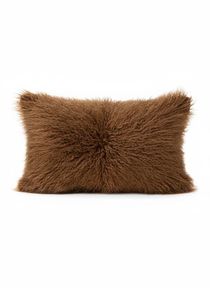 Caramel Rectangular Tibetan Sheepskin Cushion