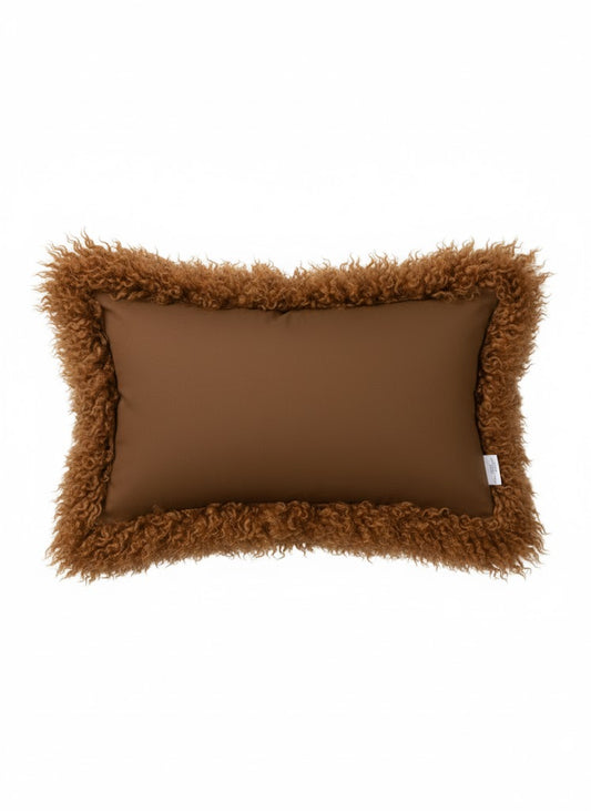 Caramel Rectangular Tibetan Sheepskin Cushion