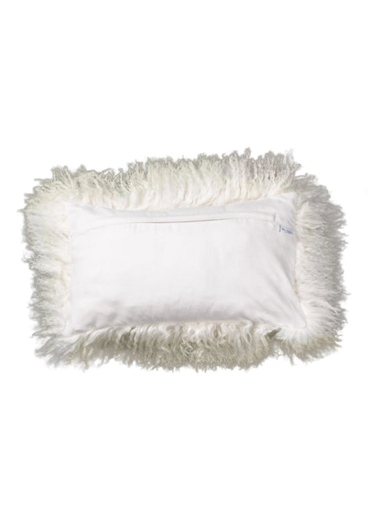 Off-White Rectangular Tibetan Sheepskin Cushion