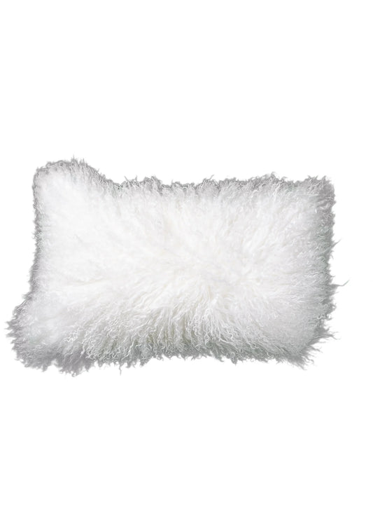 Rectangular White Tibetan Sheepskin Cushion