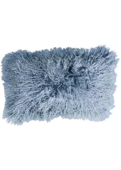 Vintage Blue Rectangular Tibetan Sheepskin Cushion