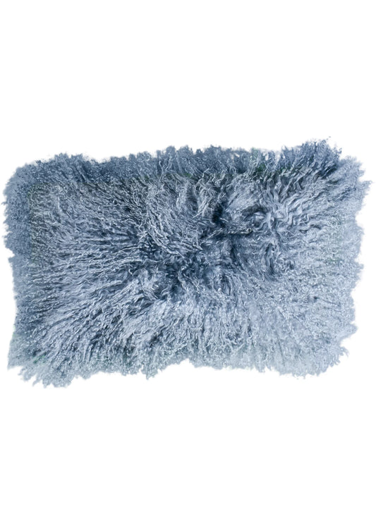 Vintage Blue Rectangular Tibetan Sheepskin Cushion