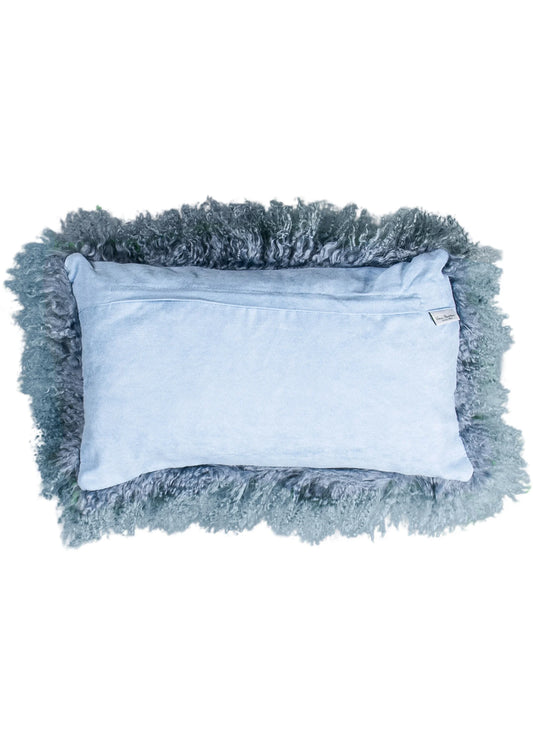 Vintage Blue Rectangular Tibetan Sheepskin Cushion