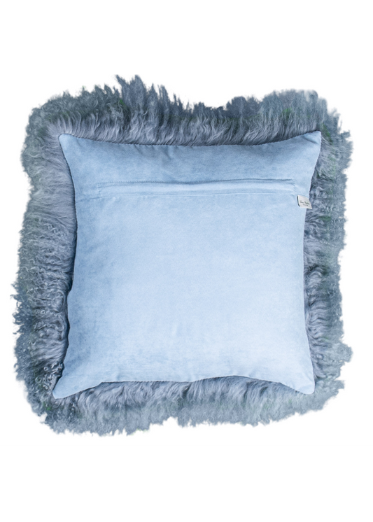 Vintage Blue Tibetan Sheepskin Cushion